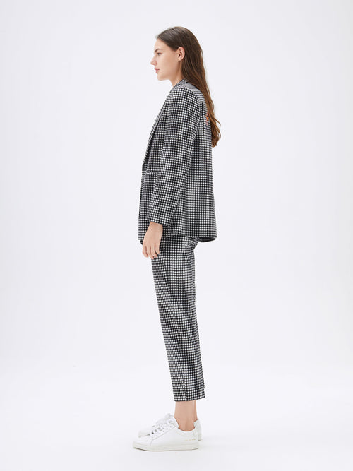 Grey Houndstooth Graphic Printed Blazer - Urlazh New York