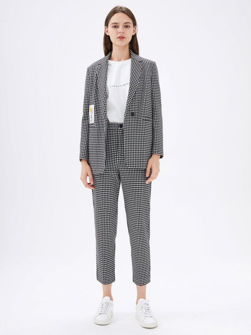 Grey Houndstooth Graphic Printed Blazer - Urlazh New York