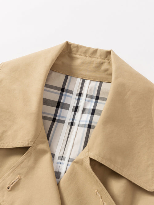 Khaki Checked Belted Trench Coat - Urlazh New York