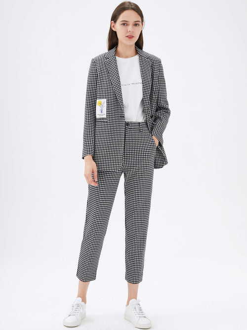 Grey Houndstooth Cropped Trousers - Urlazh New York