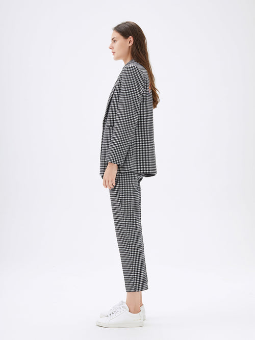 Grey Houndstooth Cropped Trousers - Urlazh New York