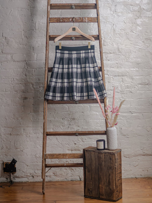 Black and White Checked Wool Mini Skirt - Urlazh New York