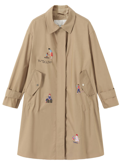 Beige Embroidered Trench Coat - Urlazh New York