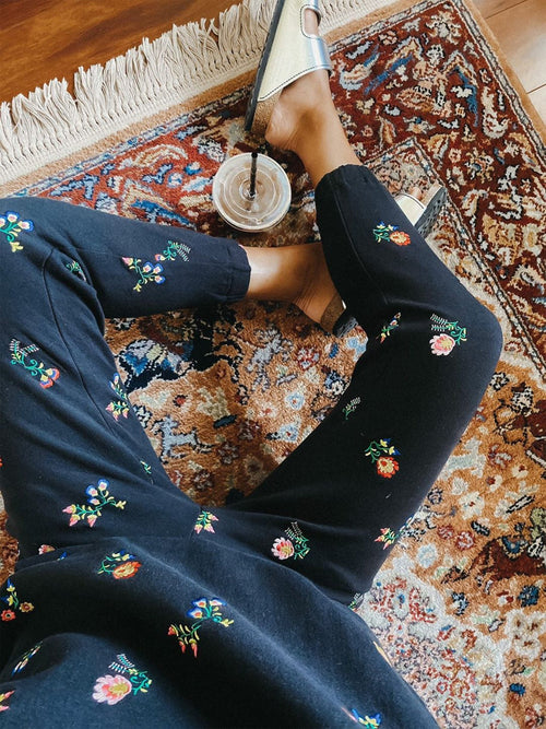 Black Floral Lounge Pants - Urlazh New York
