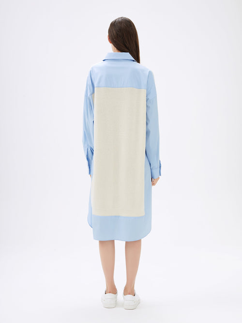 Cream & Blue Wool Shirt Dress - Urlazh New York