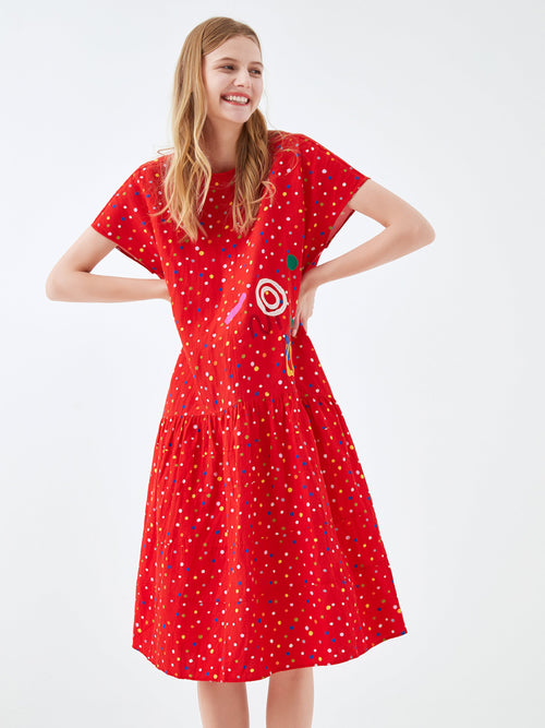 Red NYC Polka Dot Midi Dress - Urlazh New York