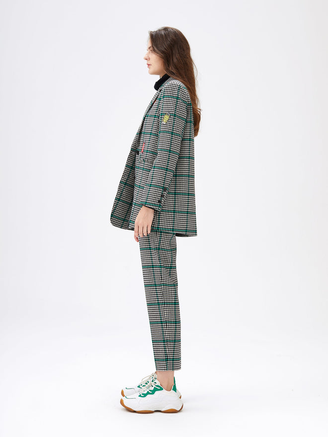 Grey & Green Wool Checked Blazer - Urlazh New York