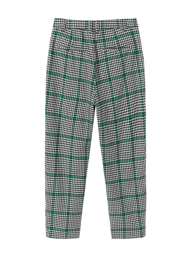 Grey & Green Wool Checked Cropped Trousers - Urlazh New York