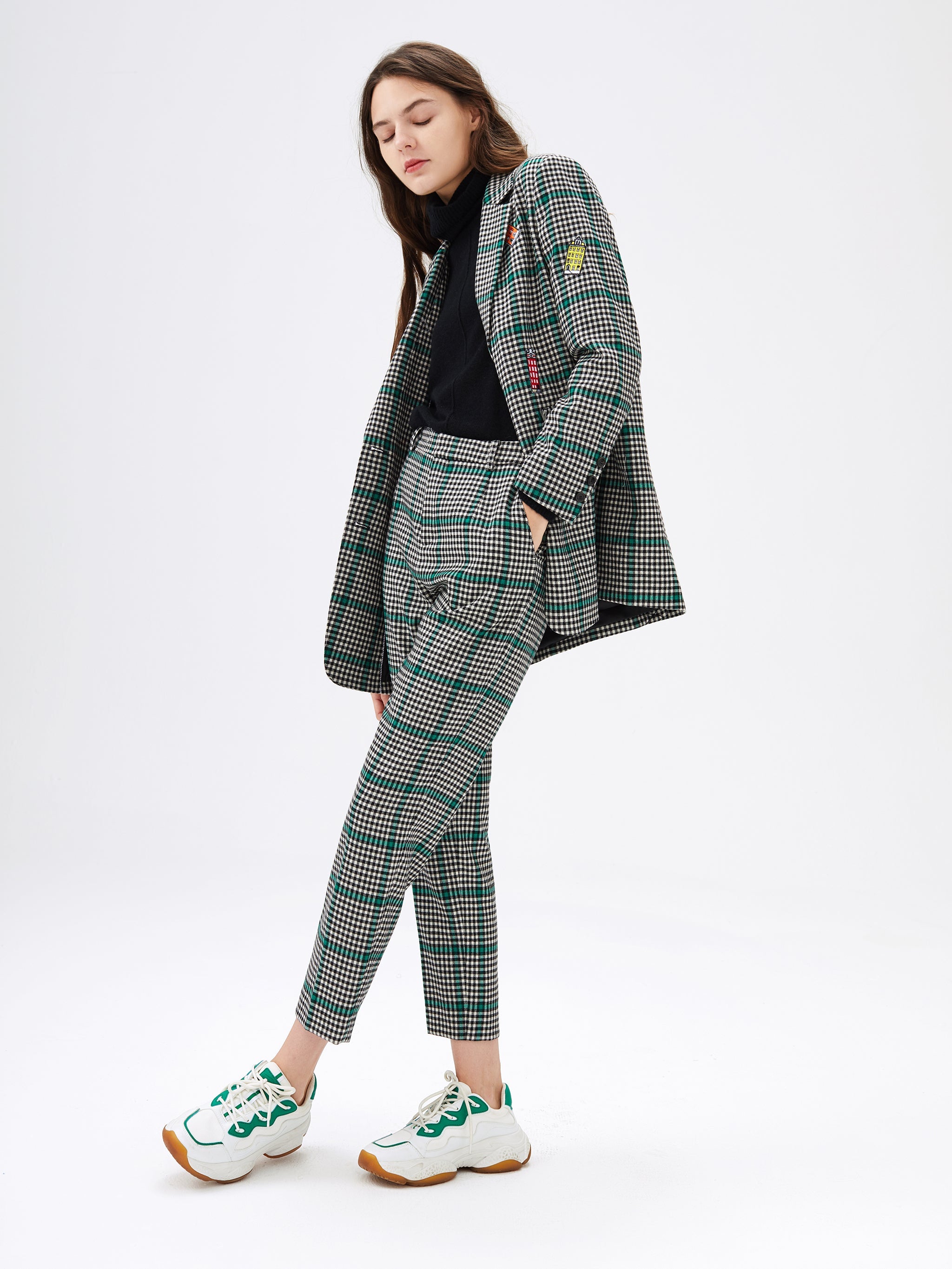 Green Check Button Front Tapered Trousers | New Look