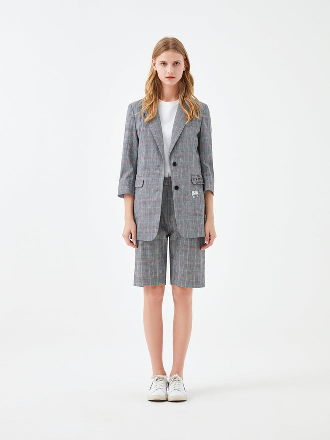 Grey Houndstooth Linen Shorts - Urlazh New York