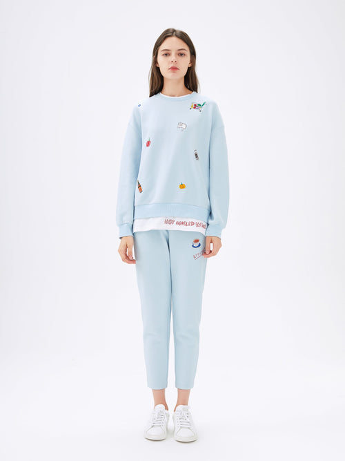 Baby Blue Graphic Embroidered Sweatshirt - Urlazh New York
