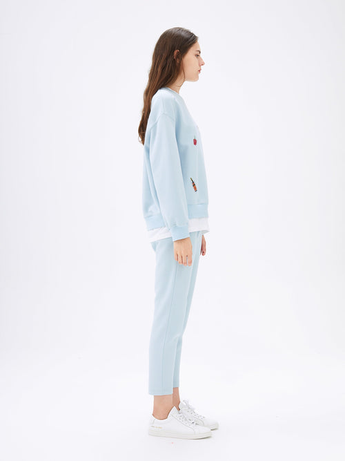 Baby Blue Graphic Embroidered Sweatshirt - Urlazh New York