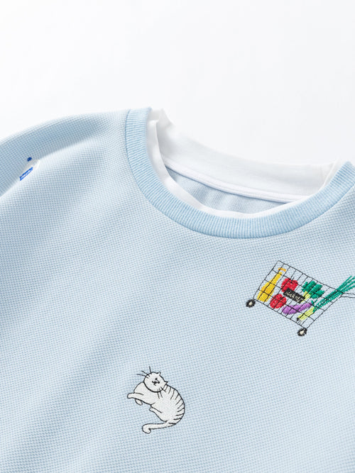 Baby Blue Graphic Embroidered Sweatshirt - Urlazh New York