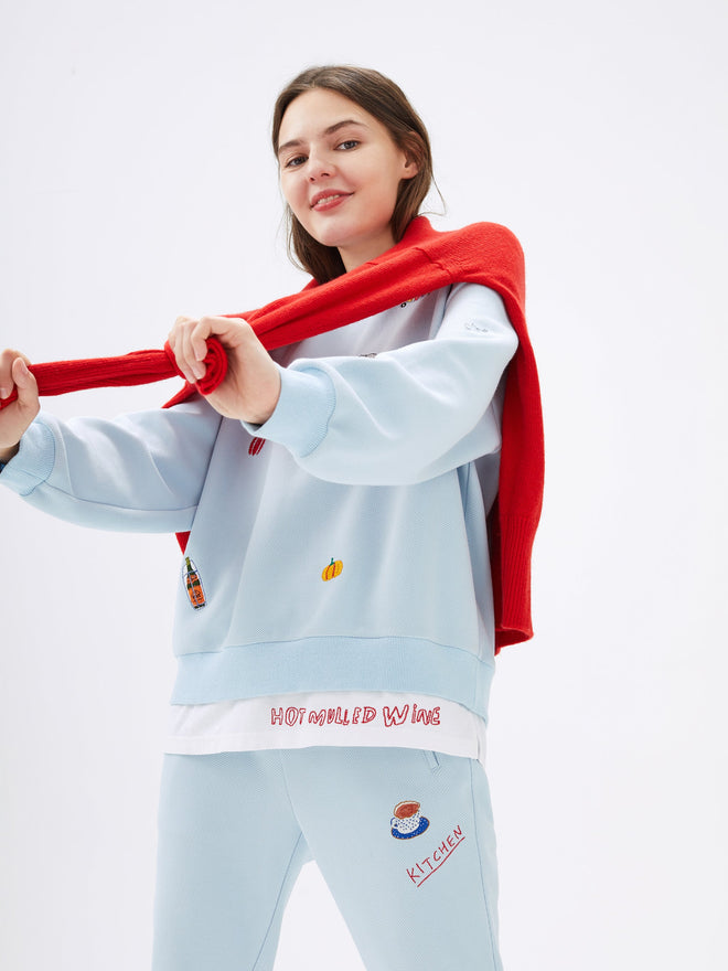 Baby Blue Graphic Embroidered Sweatshirt - Urlazh New York