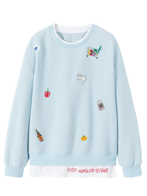Baby Blue Graphic Embroidered Sweatshirt - Urlazh New York