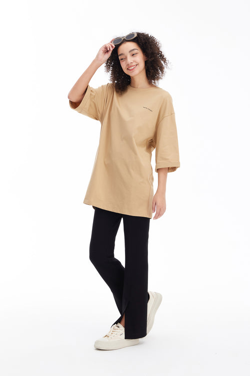 Light Fruit T-Shirt Dress-Khaki