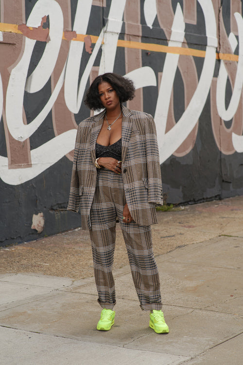 Brown Vintage Plaid Blazer - Urlazh New York