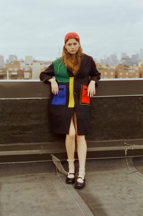 Black NYC Colorblock Wool Coat