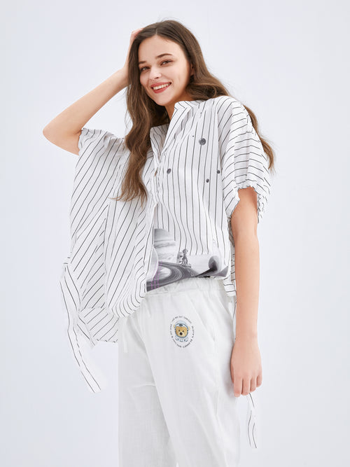 Black and White Striped Puffed Shirt - Urlazh New York