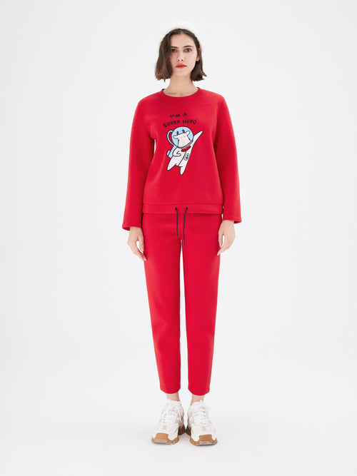 Red Graphic Print Cropped Trousers - Urlazh New York