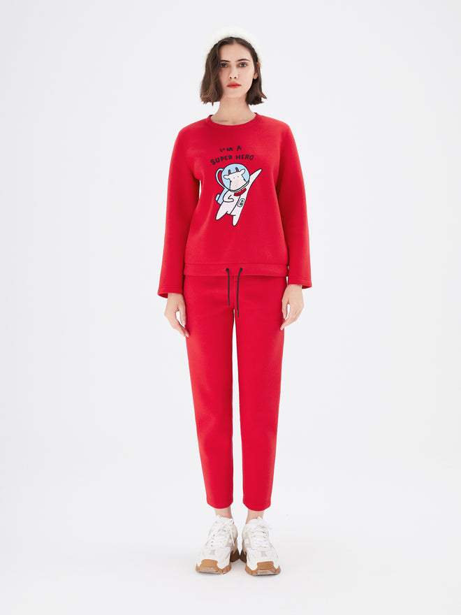 Red Graphic Print Cropped Trousers - Urlazh New York