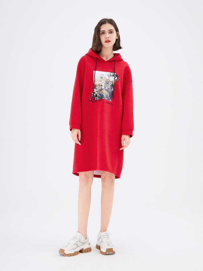 Red Graphic Sweatshirt Dress - Urlazh New York