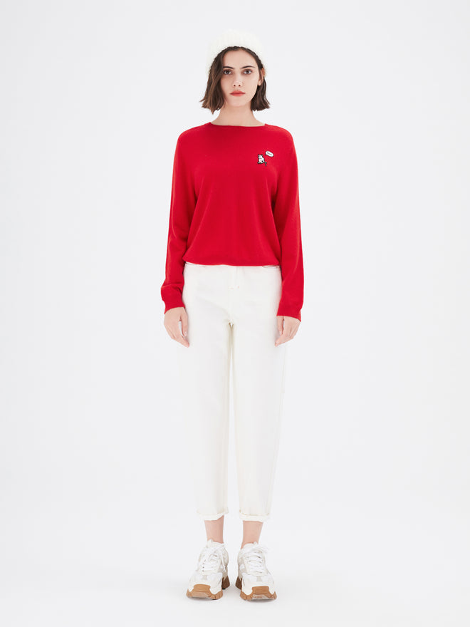 Red Graphic Crewneck Cashmere Sweater - Urlazh New York