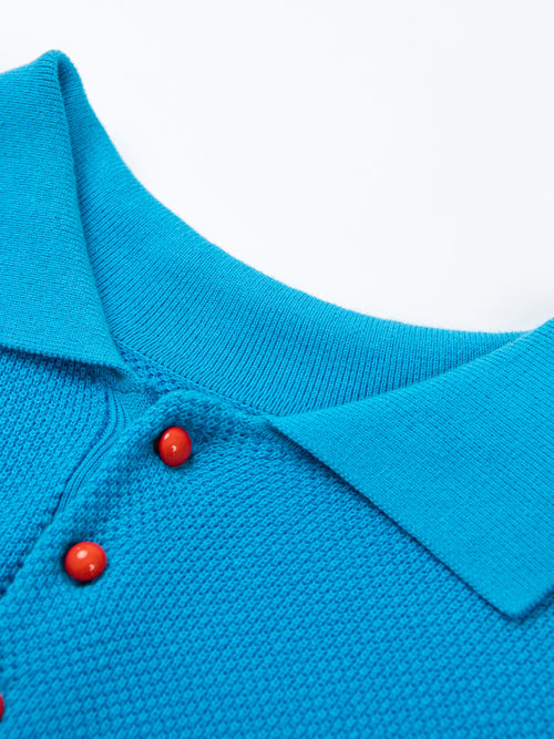 Color Blocking Polo Neck Pullover