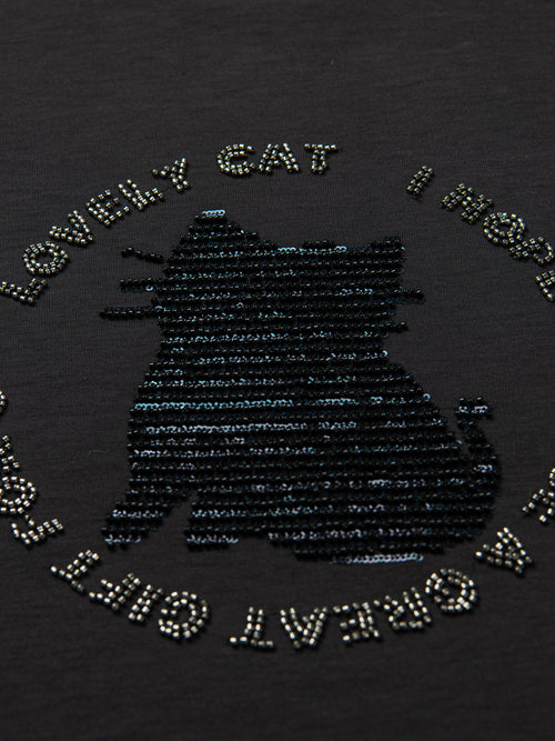 T-shirt en strass 'Lovely Cat'