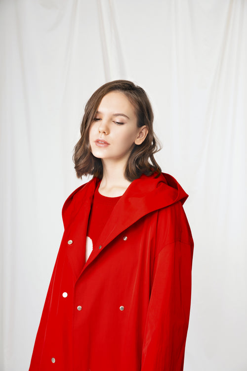 Red Hooded Trench coat - Urlazh New York