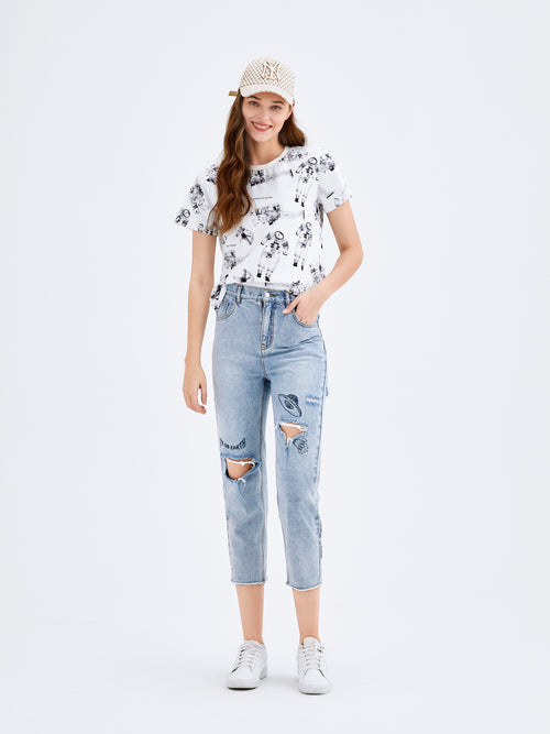 Mars Printed Ripped Jeans - Urlazh New York