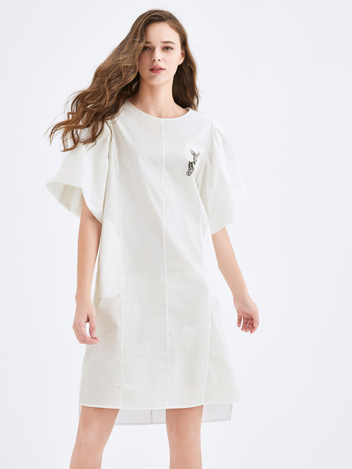 White Deer Printed Shirt Dress - Urlazh New York