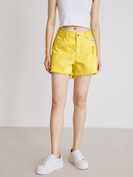 【Anyone more】Yellow Tin Washing Short Denim Pants Sunshine Rubber Label Denim Shorts – Urlazh New York