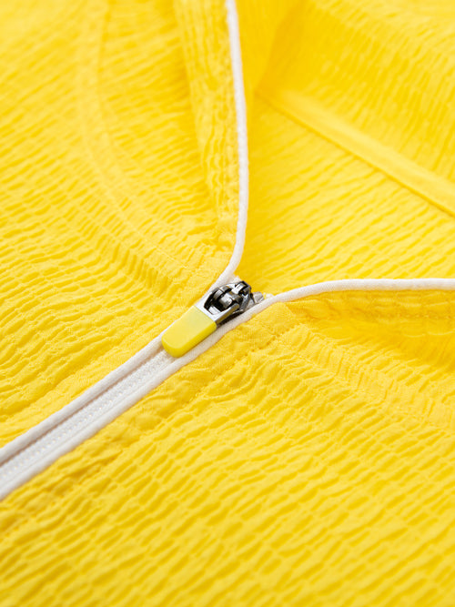 Veste citron avec étiquette en caoutchouc et fermeture éclair avec cordon de serrage