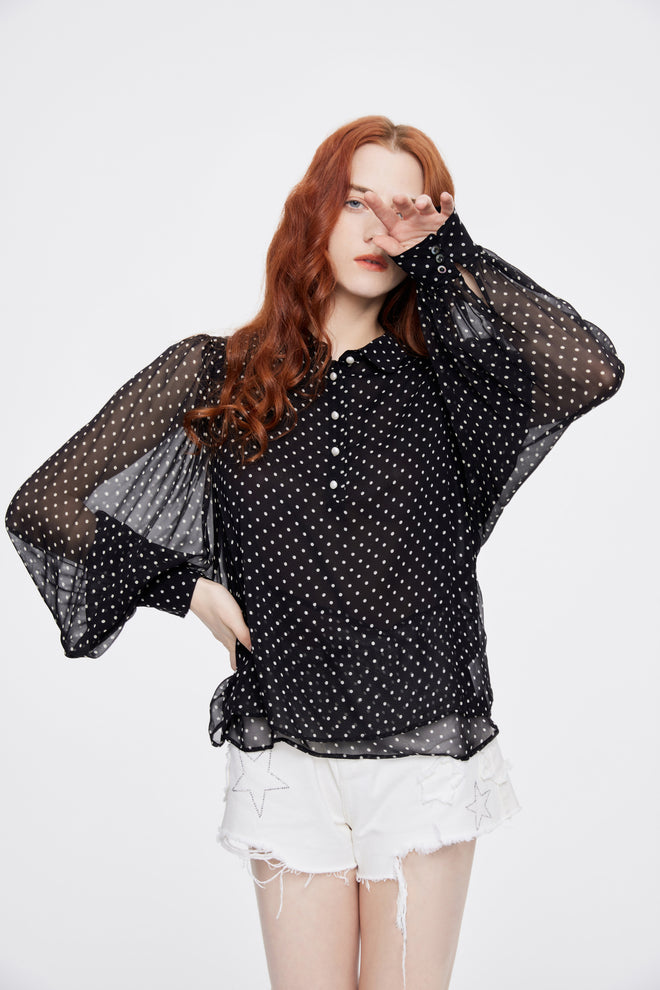 'Polka-Pearl 'Chiffon Shirt - Urlazh New York