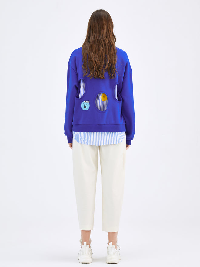 Royal Blue Cut-Out Smiley Sweatshirt - Urlazh New York
