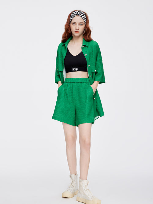 Green Jacquard Shorts - Urlazh New York