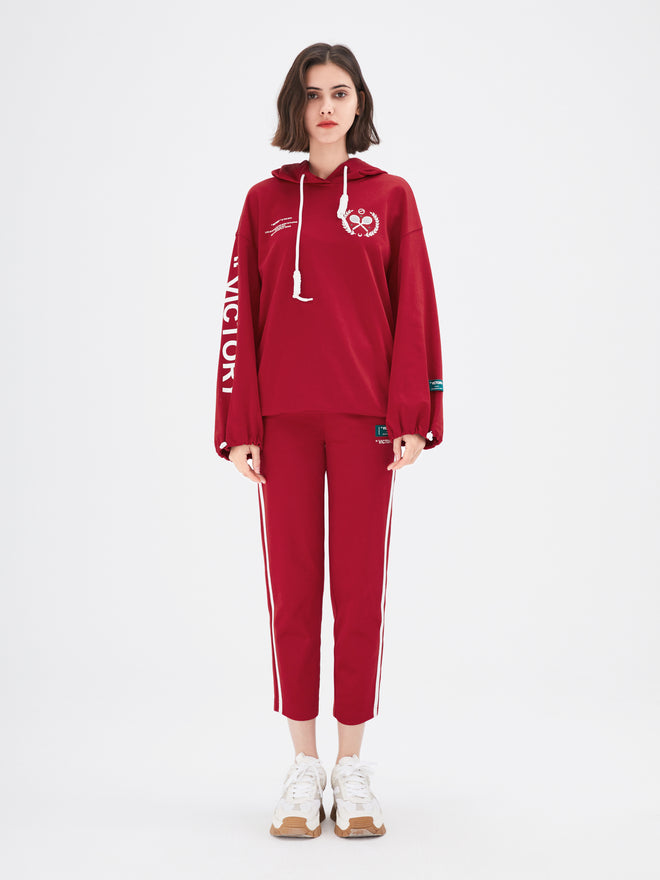 Red Striped Graphic Print Cropped Track Pants - Urlazh New York