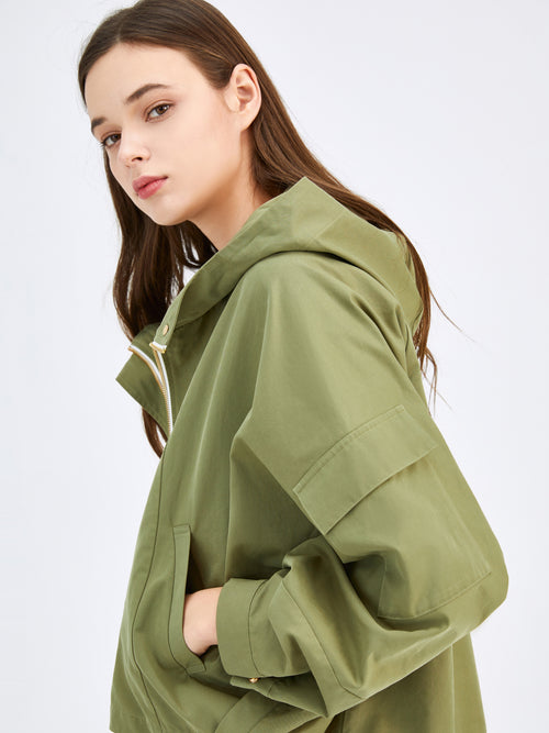 Olive Green Bat Sleeve Cropped Jacket - Urlazh New York