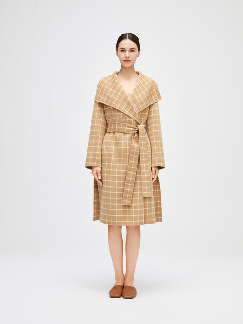 Sun Tan Checkered Wrap Coat - Urlazh New York