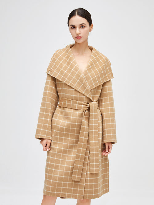 Sun Tan Checkered Wrap Coat - Urlazh New York