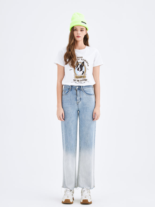 Two Tone High Waist Straight Jeans - Urlazh New York