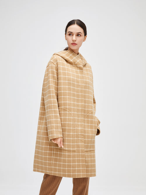 Sun Tan checkered Hooded Coat - Urlazh New York