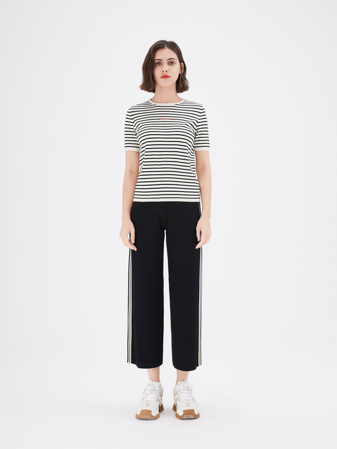 Black and White Striped Straight Leg Cropped Lounge Pants - Urlazh New York