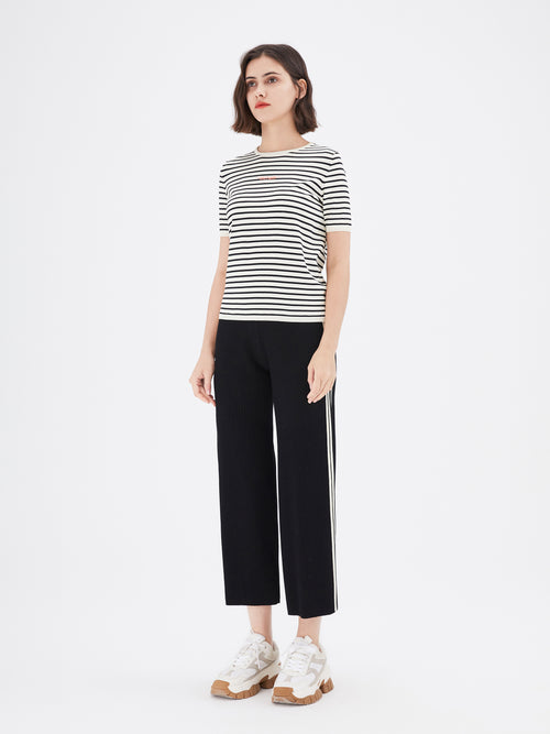 Black and White Striped Straight Leg Cropped Lounge Pants - Urlazh New York