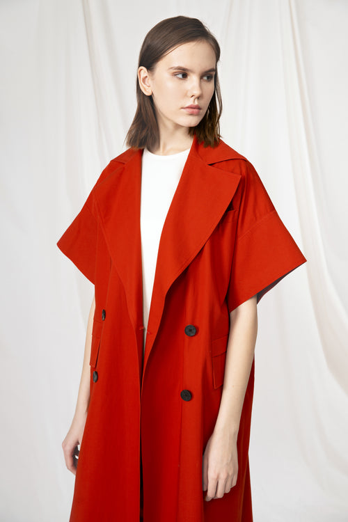 Red Short Sleeve Trench Coat - Urlazh New York