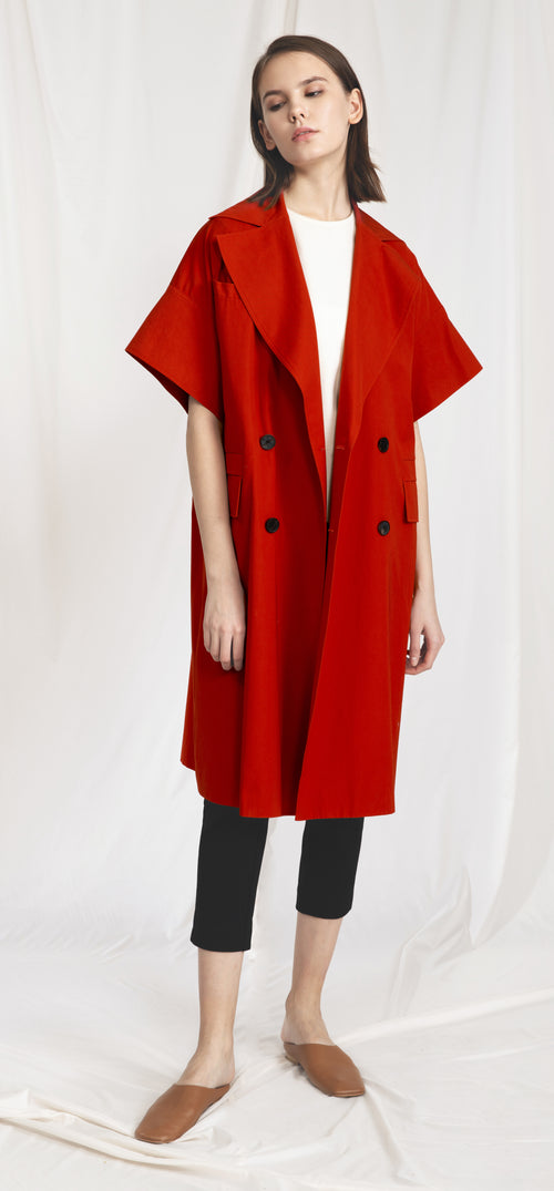 Red Short Sleeve Trench Coat - Urlazh New York