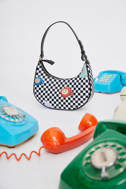 'Telephone' Checkered Hobo Handbag