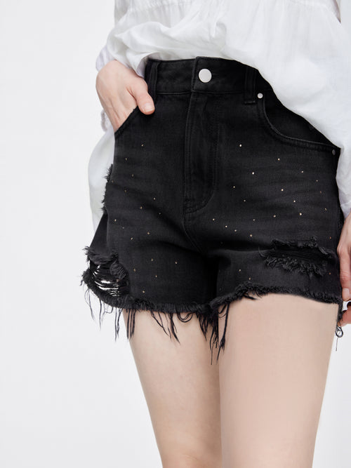 'Starry Night' Denim Cut-Off Shorts - Urlazh New York