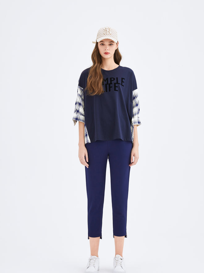 Blue Checkered Spliced Sweatshirt - Urlazh New York